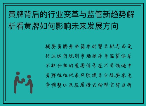 黄牌背后的行业变革与监管新趋势解析看黄牌如何影响未来发展方向